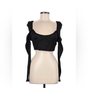 LeRumi Black Ruched Fitted Crop Blouse sparkly